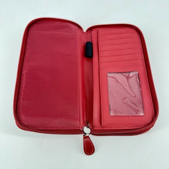 Giani Bernini Red Genuine Leather Zip Around Wallet Organizer 8” X 4” - Picture 7 of 10